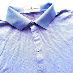 Fairway & Greene Cotton Medium Men Polo Collar Shirt Blue Stripe Short Sleeve